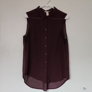 H&M Sheer Sleeveless Burgundy Blouse